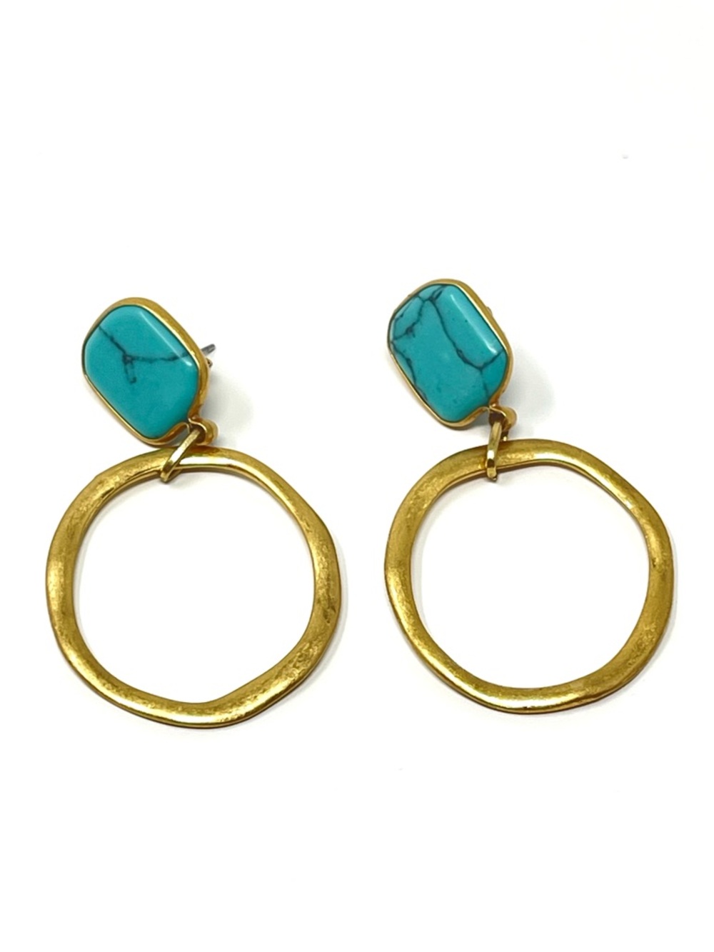New Anthropologie Gold Hoop Circle Turquoise Earrings